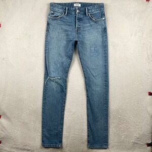 Buck Mason Maverick Jeans Men 31x34 Slim Fit Blue Distressed Stretch Made In USA